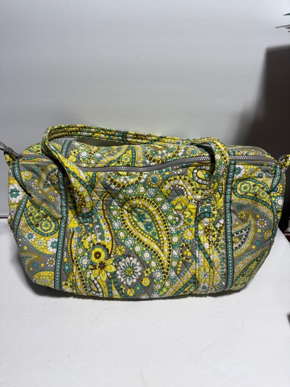 Vera Bradley Lemon Parfait Yellow Green Paisley Quilted Travel Tote